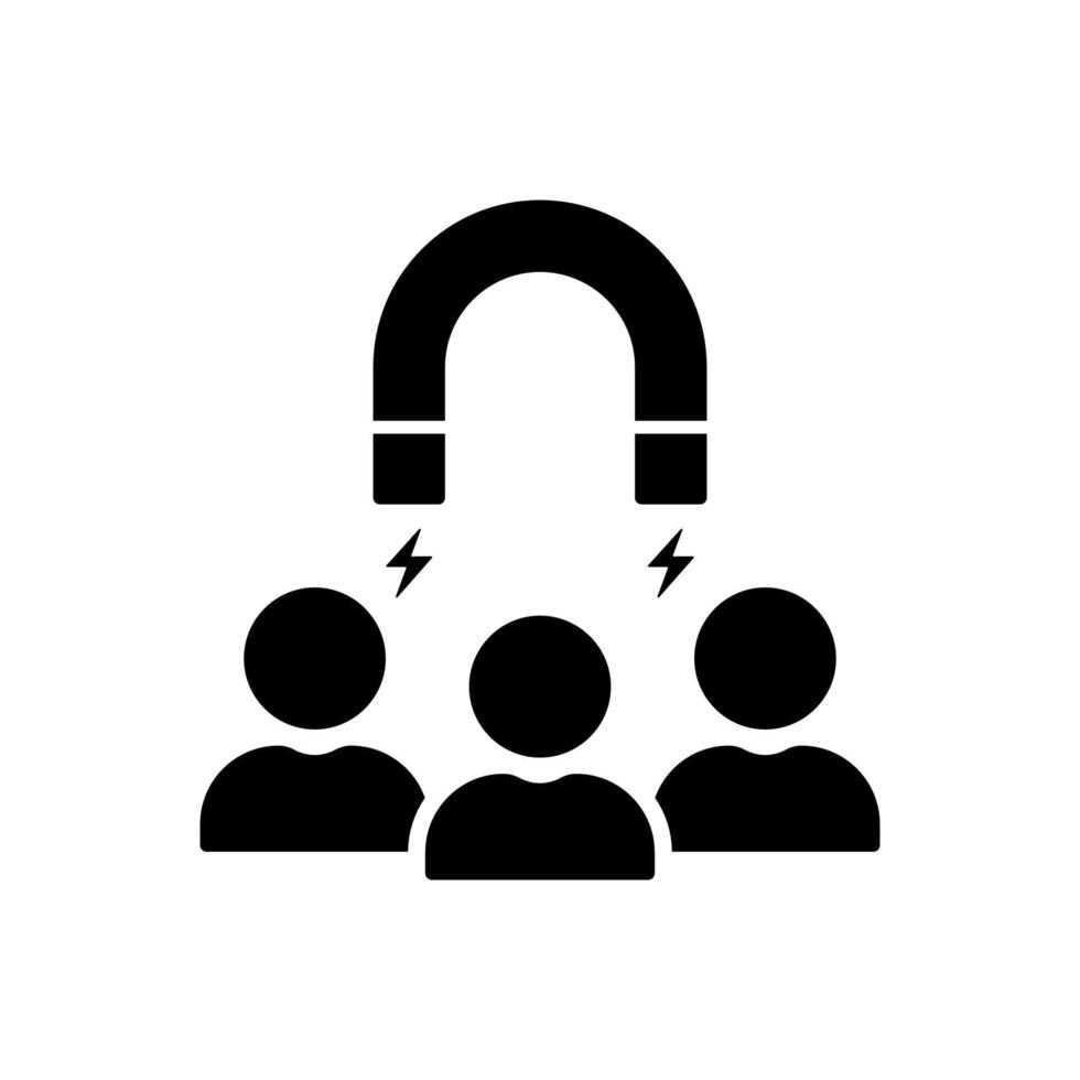 Mitarbeiterbindung Mitarbeiter im Unternehmen Silhouette Symbol. führen benutzer kunden schwarzes piktogramm anziehen. Magnetakquise-Potential-Client-Symbol. isolierte vektorillustration. vektor