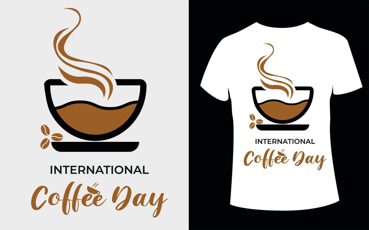 internationell kaffe dag t-shirt design med redigerbar kaffe kopp vektor