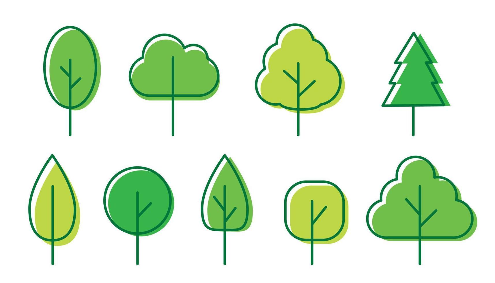 Reihe von grünen Baumsymbolen. symbol und vektorillustration vektor