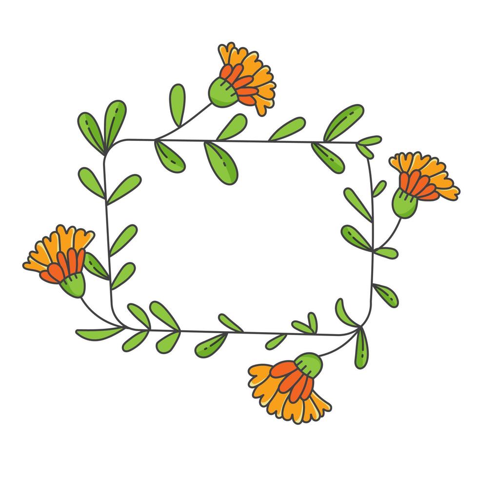 rektangulär ram med orange blommor. dekorativ krans av calendula vektor