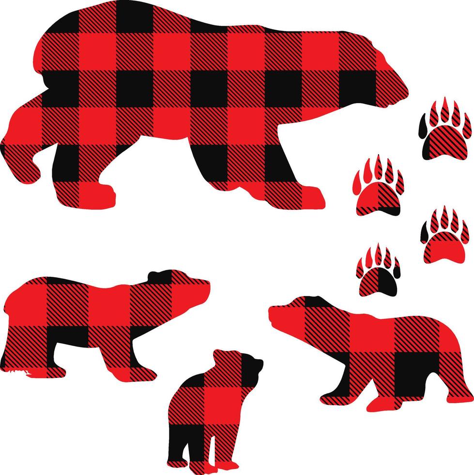 Bärenbüffel-Plaid-Set. Vektor-Illustration Waldtier. Holzfäller-Clipart. vektor