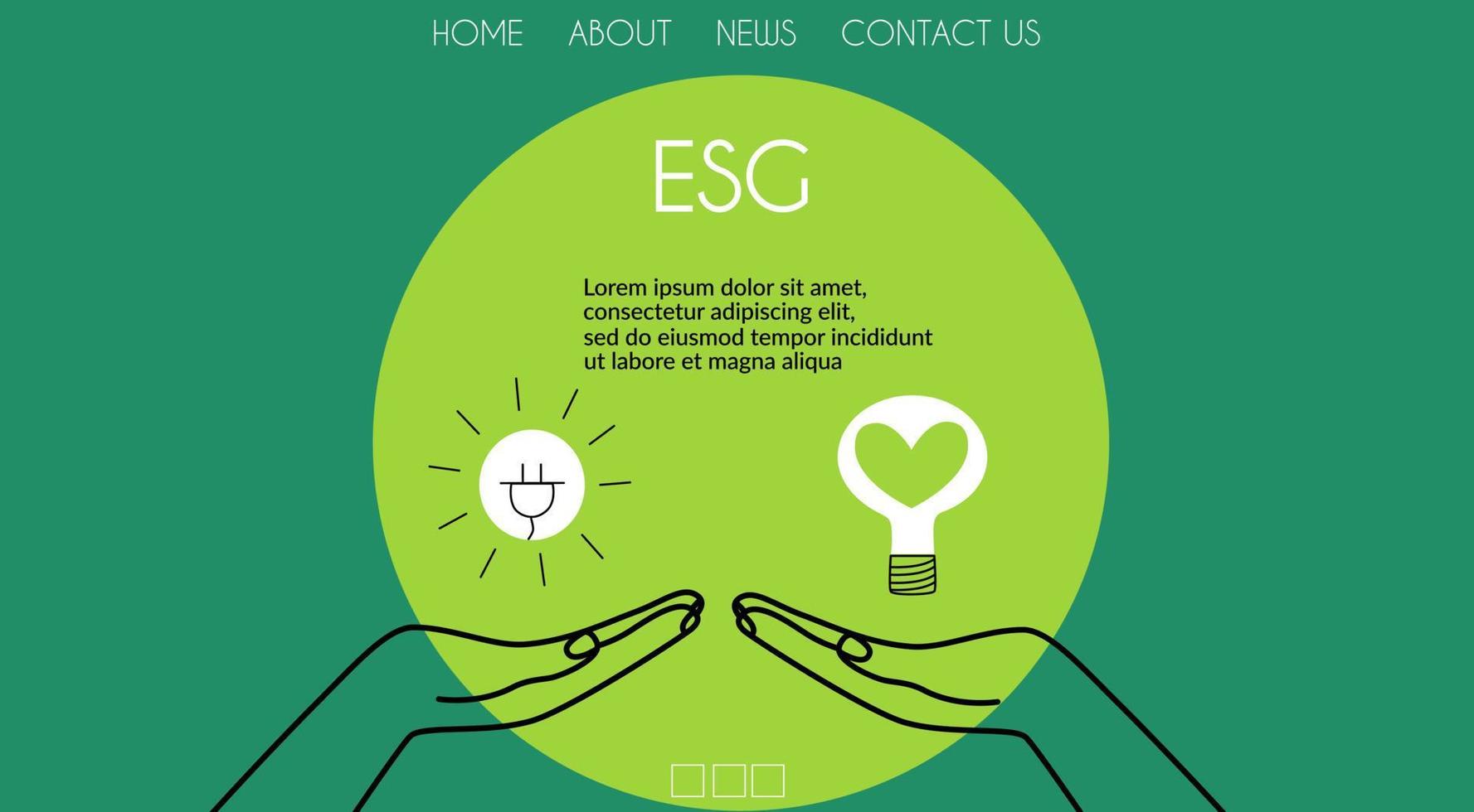 ESG-Konzept. Business-Banner, Zielseite. Umweltschutz, das ökologische Prinzip der Unternehmensführung. vektorillustration im flachen stil, webseite vektor