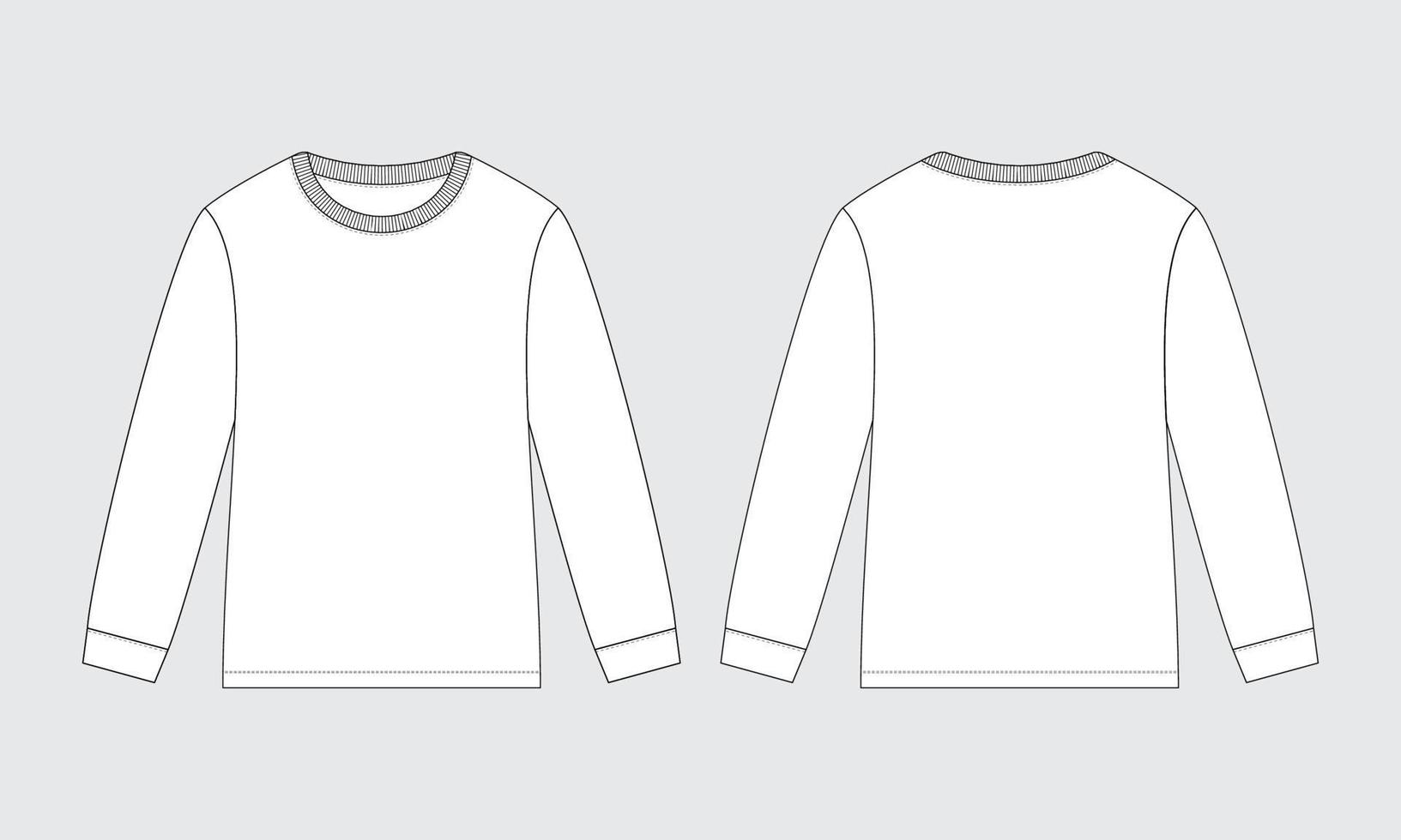 t-shirt mit langen ärmeln technische modeillustration flache kleiderskizzenvorlage vektor