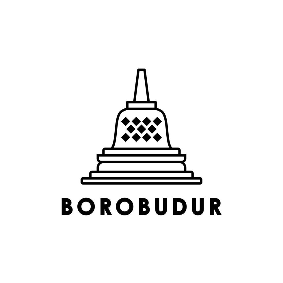 Borobudur-Tempel, Wahrzeichen des Weltkulturerbes, Umriss-Logo-Design vektor