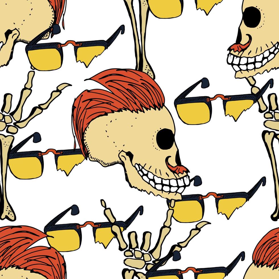 Coole moderne handgezeichnete Muster für Teenager mit einem Zombie. Nahtlose Hintergründe für die Gestaltung von Textilien, Telefonhüllen, Websites, Geschenkverpackungen, Notizbüchern, T-Shirts, Drucken. vektor