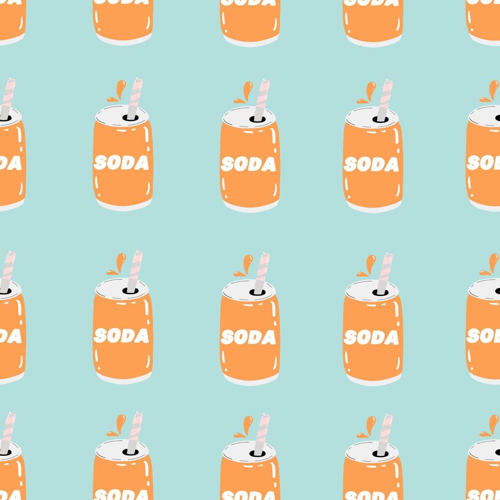 Nahtloses Muster von Soda auf blauem Hintergrund. kohlensäurehaltiges Wasser, Fast Food, Junk Food. kalte Getränke. hand gezeichnete bunte vektorillustration vektor