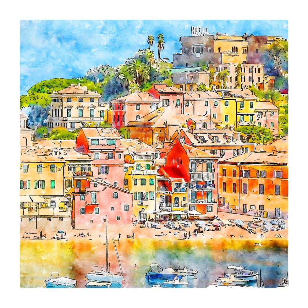 sestri levande Italien vattenfärg skiss hand dragen illustration vektor