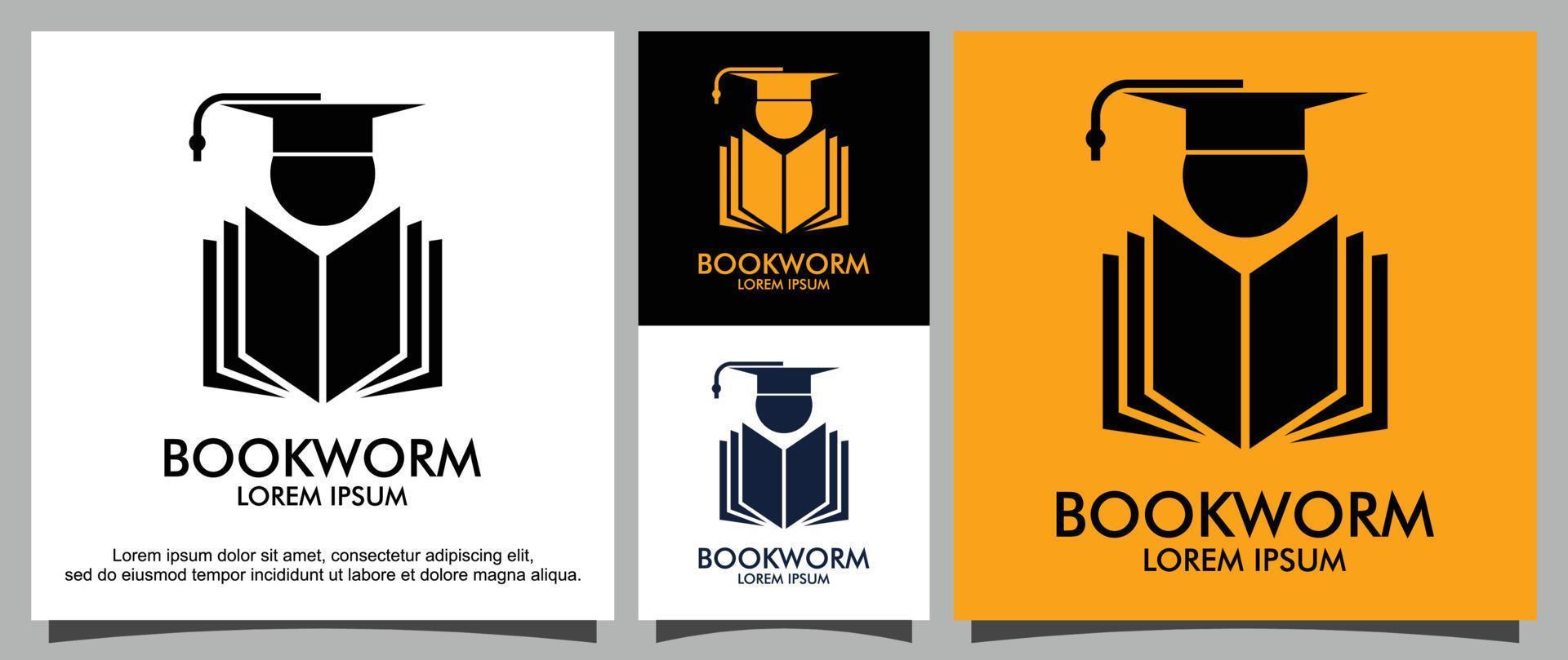 Bücherwurm-Logo-Design-Vorlage vektor