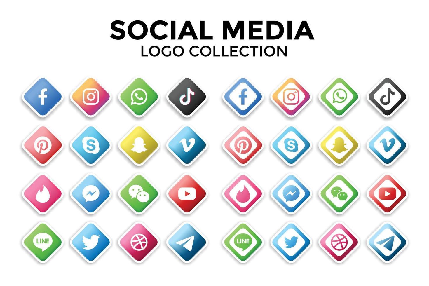 3D-Farb-Social-Media-Symbole moderne Symbole gesetzt vektor
