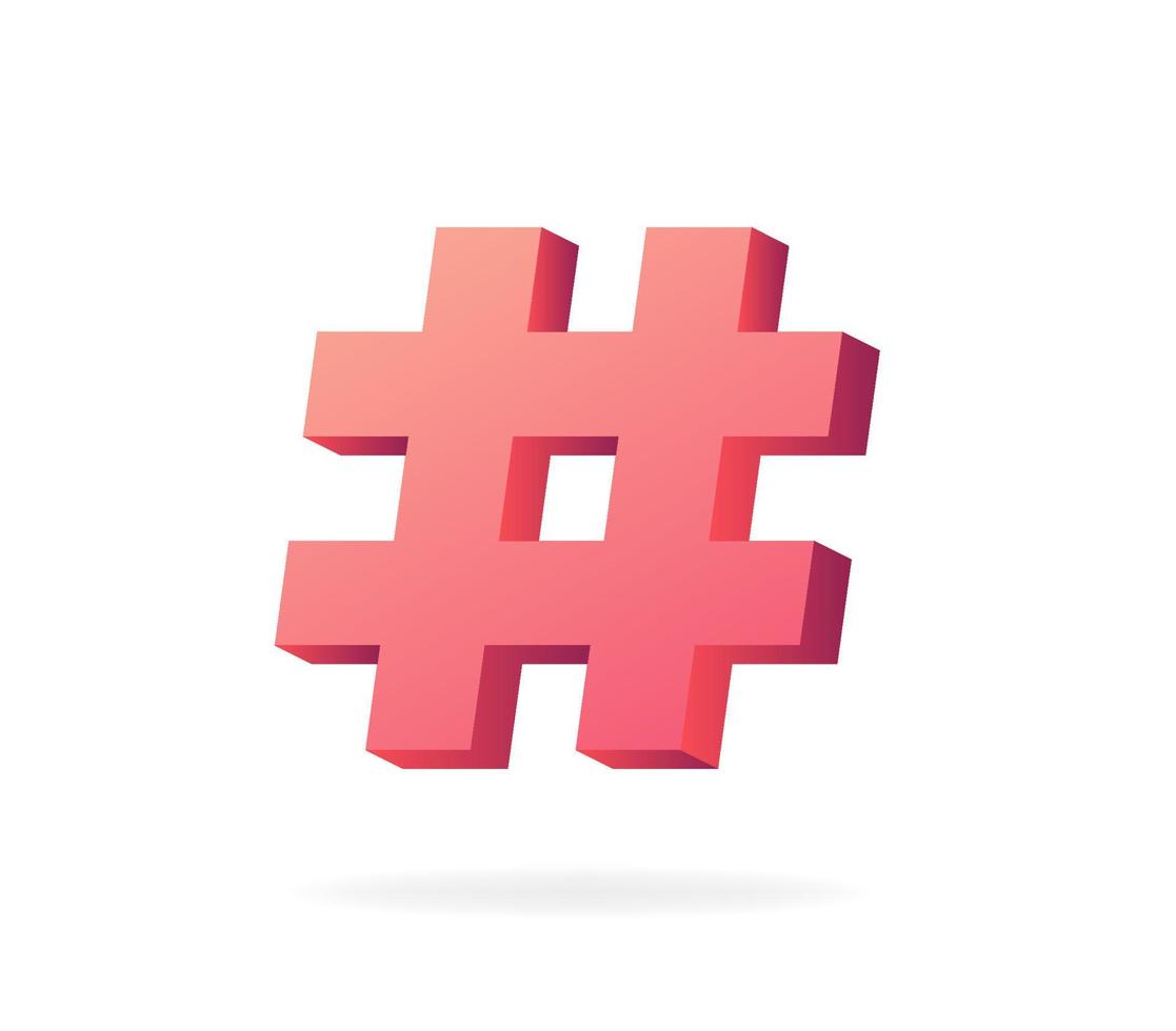 Hashtag 3d. trendiges rotes Symbol-Tag-Blog und soziale Netzwerke Chat-Nachricht aus Online-Community-Marketing-Kommunikation und Werbung Schlüsselvektor-Werbedialog. vektor