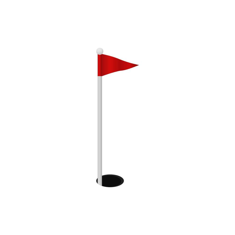 Golfloch. rotes häkchenmarker auf schwarz öffnung für ball im sportturnier wettbewerb ovales flächenelement freizeitentspannung hobbyspiel im offenen vektorraum.. vektor