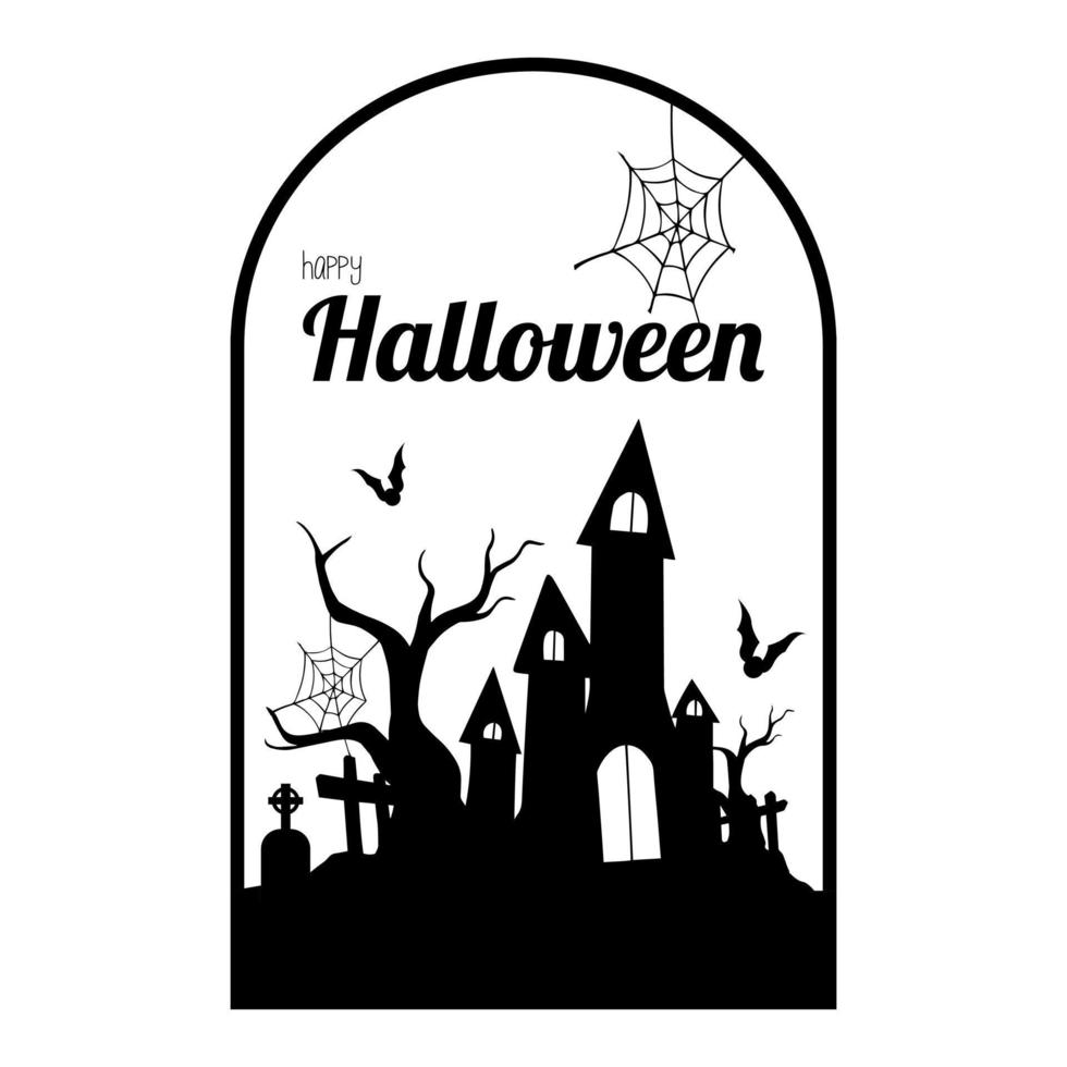Geisterhaussilhouette mit Halloween-Textkunst. vervollkommnen Sie für Ihr Halloween-Design. vektor