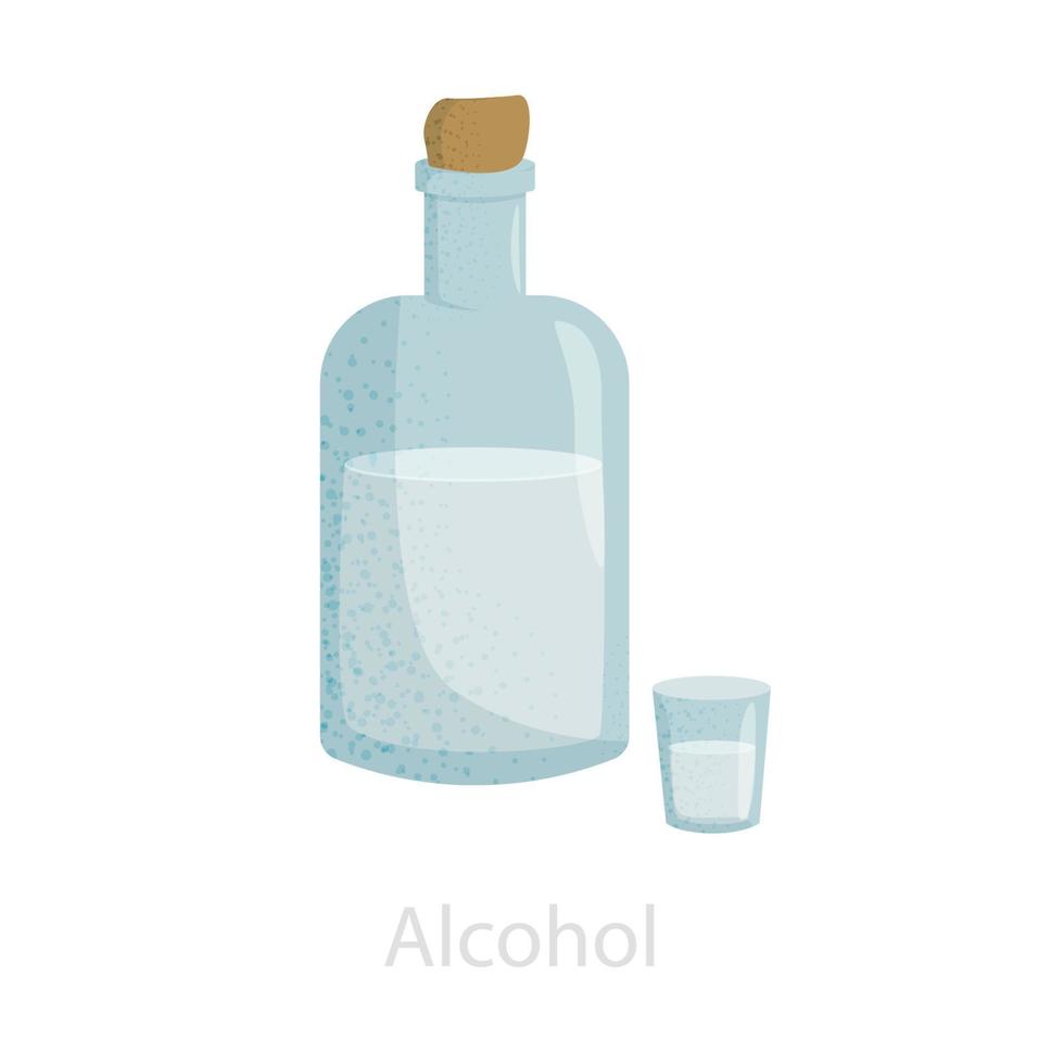 flaska stängd med en propp med alkohol och en stack. illustration av alkoholhaltig drycker. symbol av firande, årsdag. vektor isolerat på vit bakgrund.