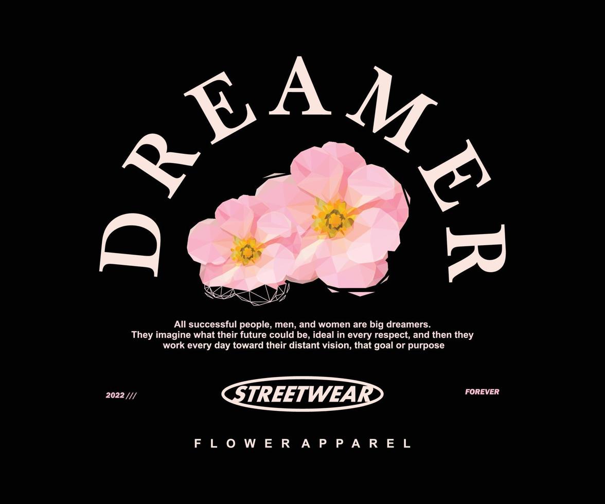 polygonale Illustration von rosa Blumen-T-Shirt-Design, Vektorgrafik, typografischem Poster oder T-Shirts Streetwear und urbanem Stil vektor