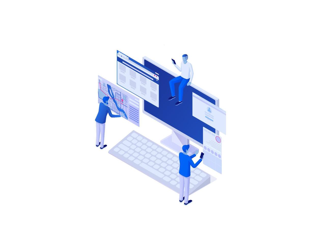 big data analyse soziales isometrisches konzept. globale reichweite informationen personenanalyse wellendiagramme diagramm infografik entwicklungsinformationen digitale finanzstatistiken moderner vektormarkt. vektor