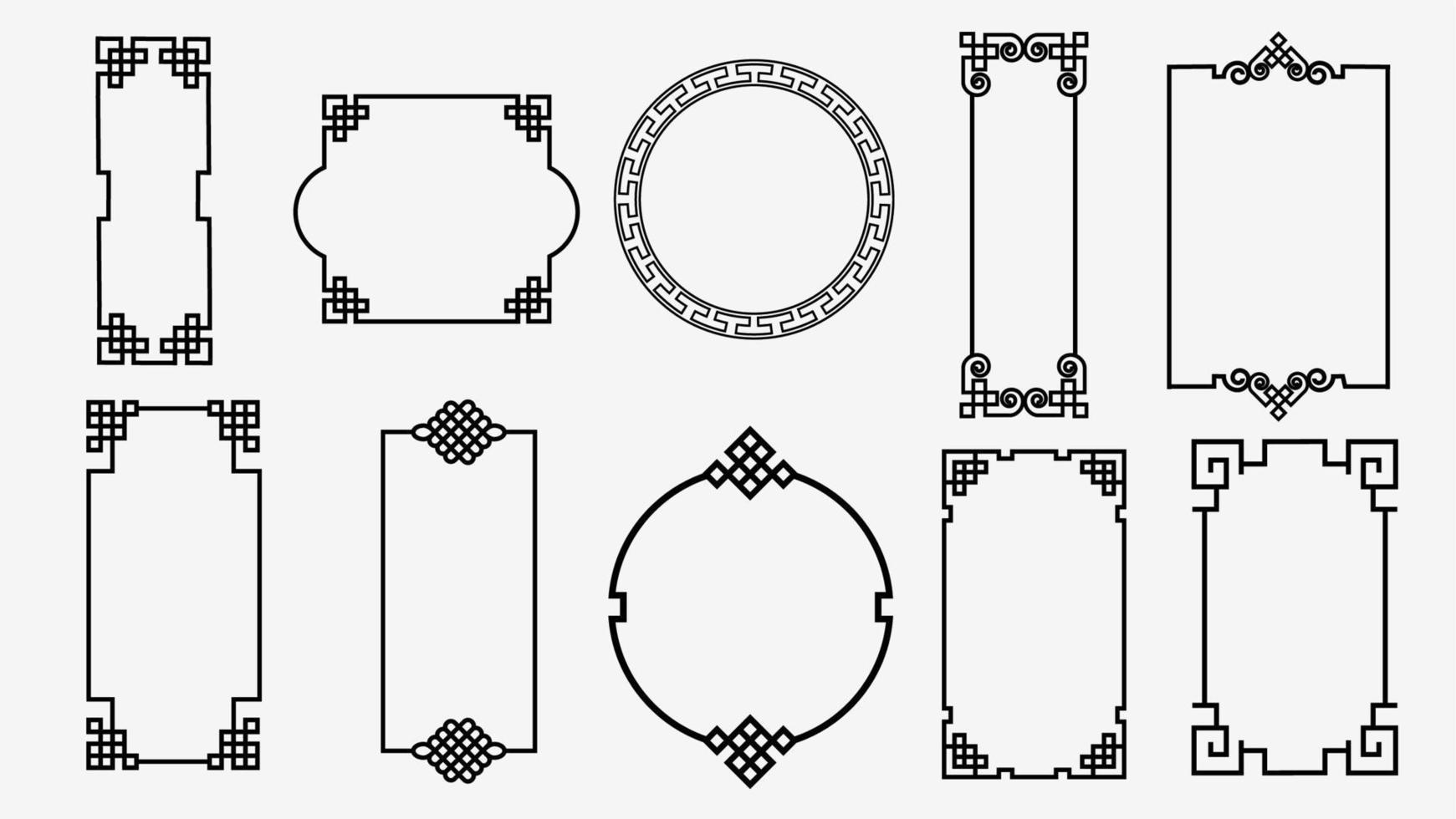 uppsättning av konst ramar i asiatisk stil. kinesiska, koreanska, japansk stil prydnad isolerat på vit bakgrund. Begagnade som ett konst element till skapa olika scener. vektor grafik