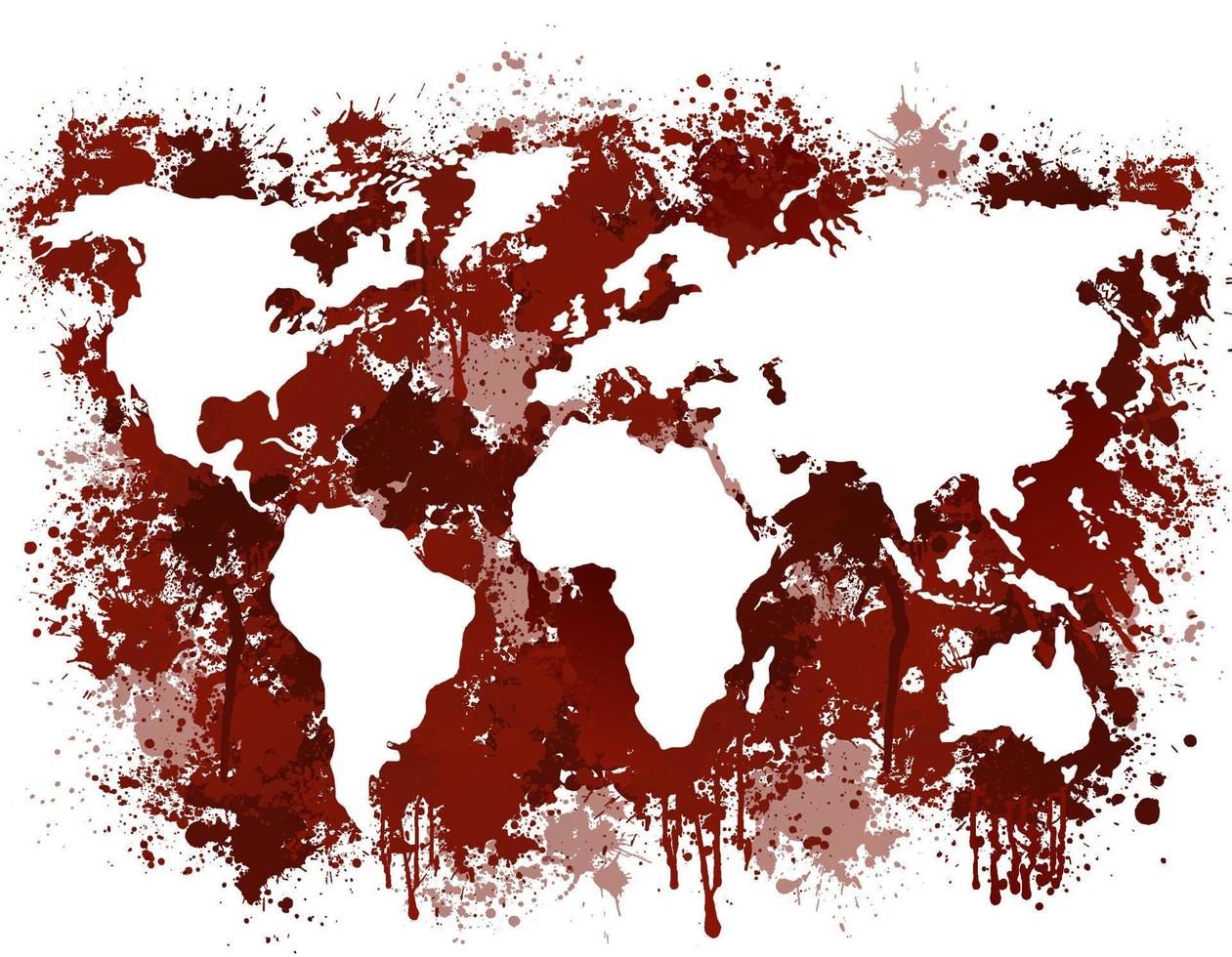 blodig jord Karta. röd kontinenter strimmade med blod fruktansvärd mord. vektor