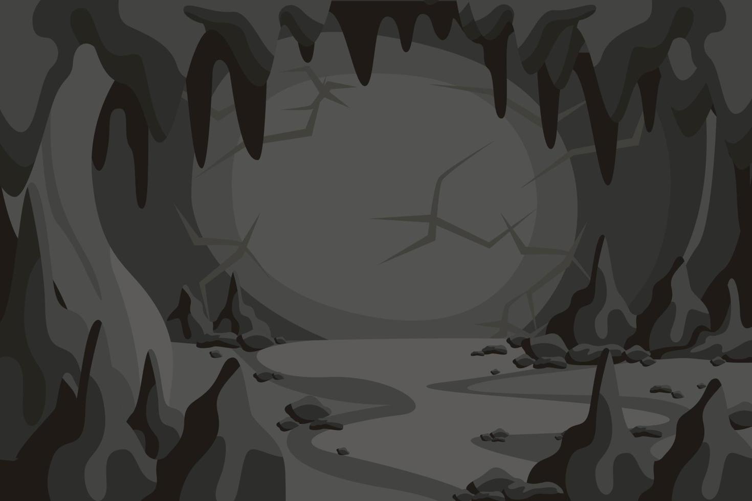 Tecknad skräckgrotta tunnel landskap vektor grafisk illustration. mörk bergsscen med stenbakgrund. farlig sten i mörkret. mystisk naturlig klippbildning