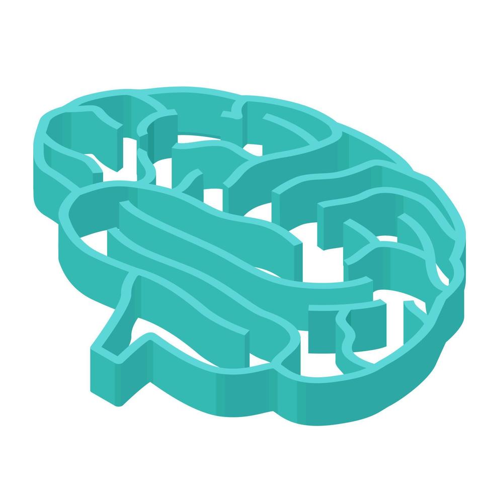 isometrische labyrinth gehirn vektorgrafik illustration. realistisches Modell des menschlichen Kopfes vektor