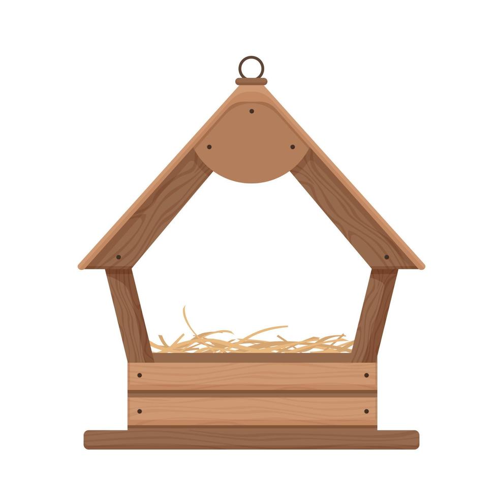 trä- fågelholk med bo. bekväm hus ram för fåglar från trä- plankor. vektor