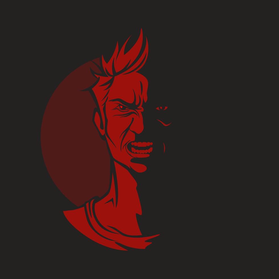 Zeichentrickfigur des Teufels mit dämonischem Gesicht des Wahnsinns, Vektorgrafik-Illustration vektor