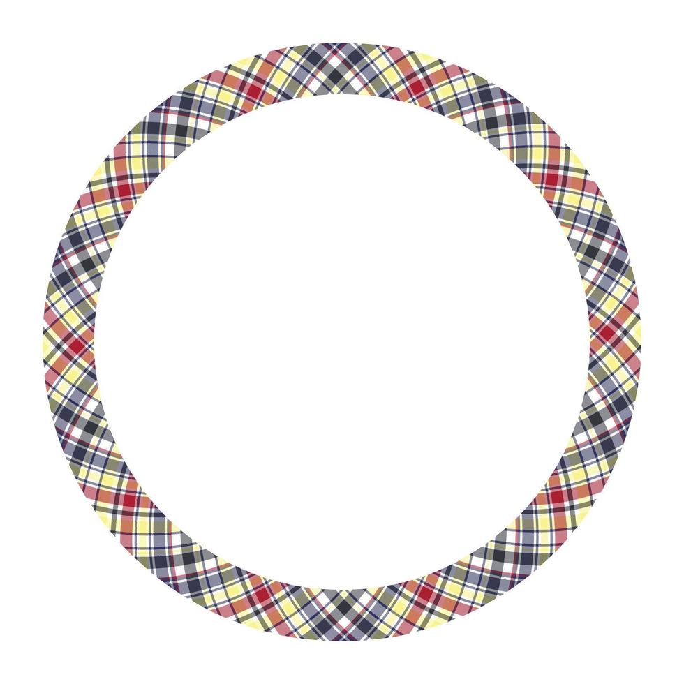 Kreisränder und Rahmenvektor. rundes Grenzmuster geometrisches Vintage-Rahmendesign. Schottische Tartan-Plaid-Stoffstruktur. vorlage für geschenkkarte, collage, sammelalbum oder fotoalbum und porträt. vektor