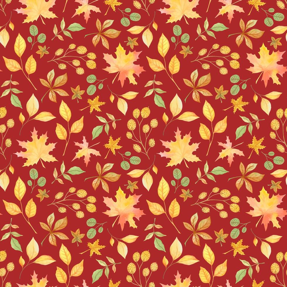 roter Vektor nahtloses Muster mit Aquarell vergilbenden Herbstblättern