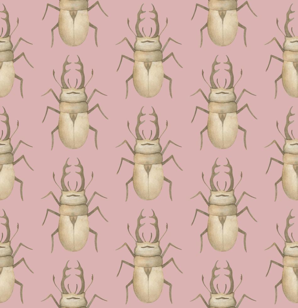 rosa vektor sömlös mönster med vattenfärg noshörning skalbaggar
