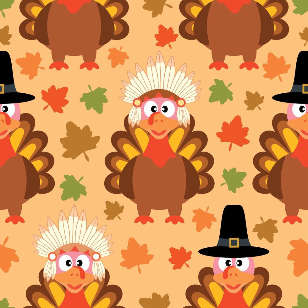 Thanksgiving nahtloser Hintergrund mit lustigem Truthahnvektor vektor