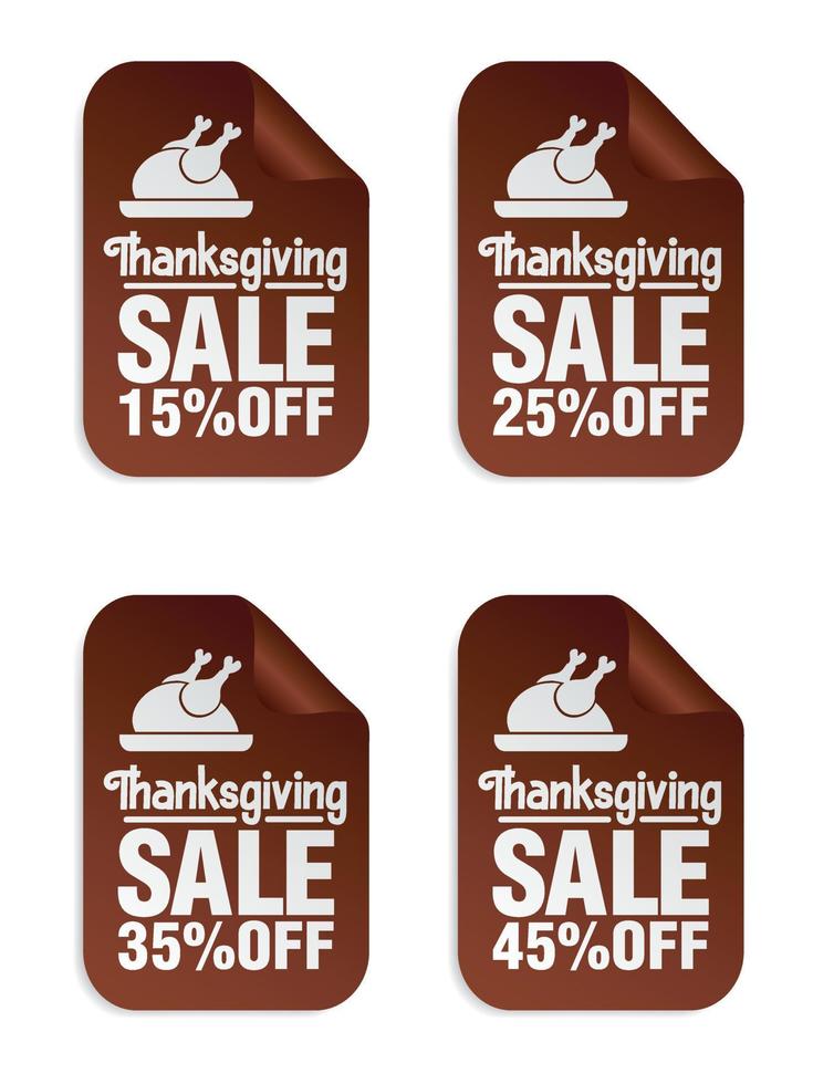 Thanksgiving Sale Braune Aufkleber Set 15, 25, 35, 45 Stück mit Truthahn auf einem Tablett vektor