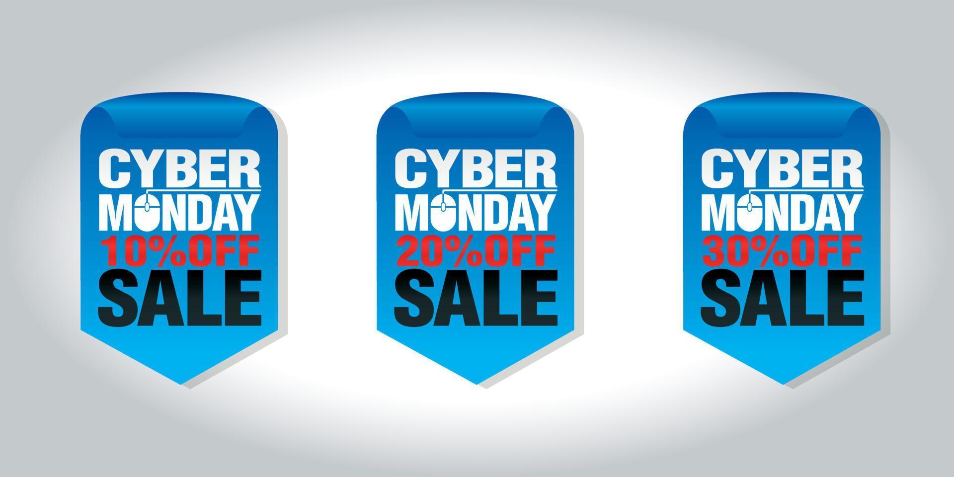 cyber måndag försäljning uppsättning av märken 10, 20, 30 av vektor