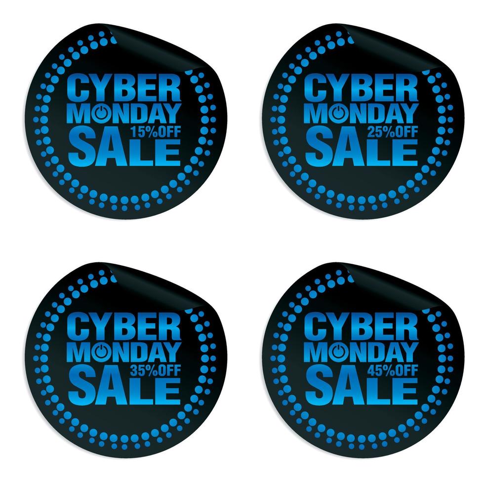 cyber måndag försäljning kraft klistermärken uppsättning 15, 25, 35, 45 av vektor