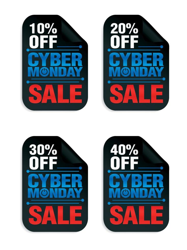 Set von Cyber-Monday-Power-Sale-Aufklebern. Cyber Monday Sale 10, 20, 30, 40 aus vektor