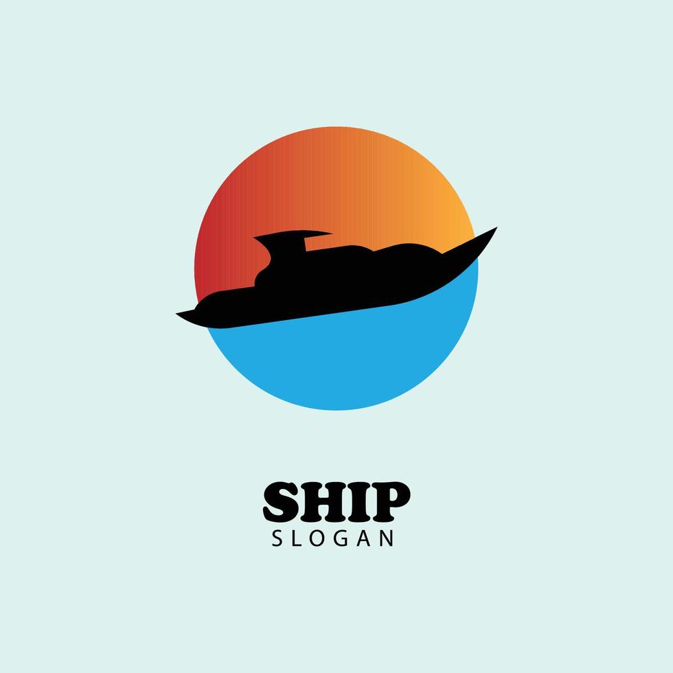 båt med solnedgång och hav vatten logotyp vektor