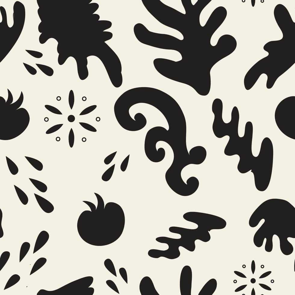 abstrakte Formen nahtloses Muster. trendiges, farbenfrohes Freihand-Hintergrunddesign. Matisse inspirierte Dekorationstapete, kindliche Natursymbole. vektor
