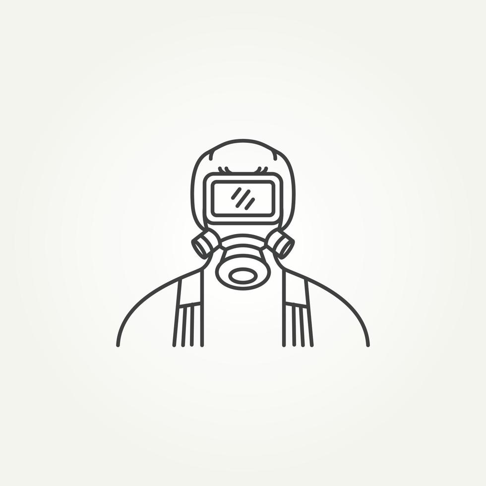 minimalistische Gasmaske Schädlingsbekämpfung Linie Kunst Symbol Logo Vorlage Vektor Illustration Design. Einfaches modernes Schädlings- oder Insektenbekämpfungsdienst-Vektorsymbol-Symbol-Logo-Konzept