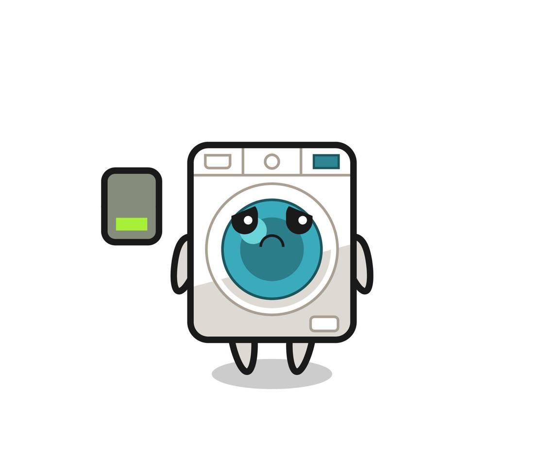 tvättning maskin maskot karaktär håller på med en trött gest vektor