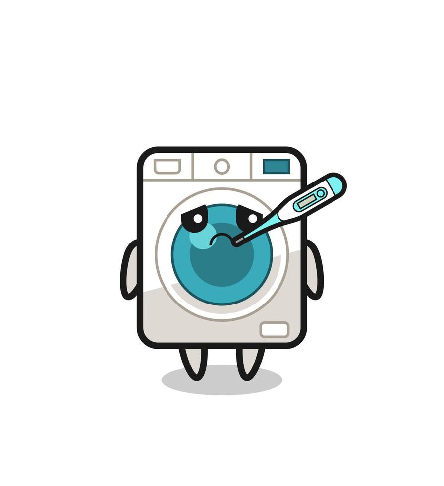 tvättning maskin maskot karaktär med feber tillstånd vektor