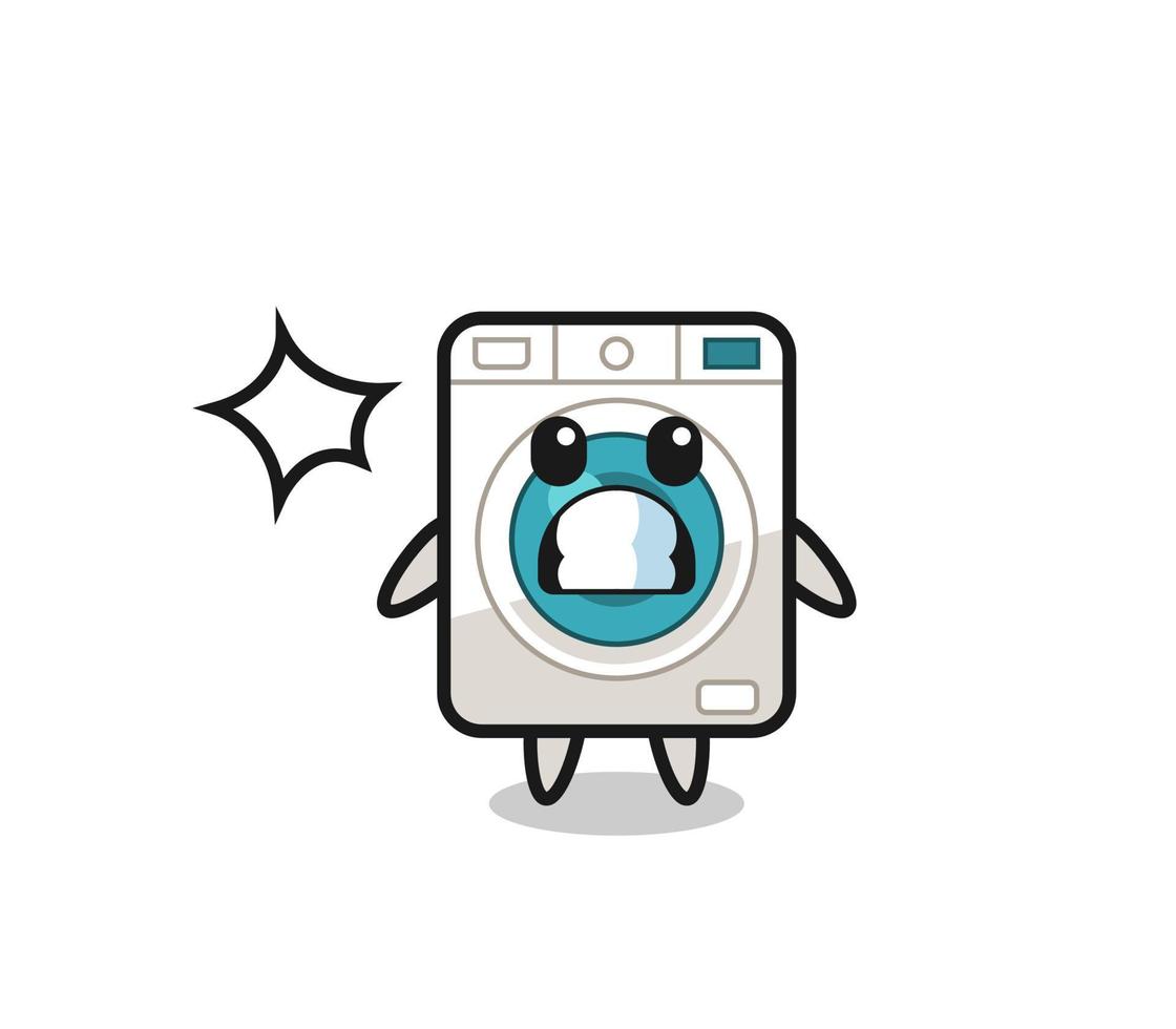 tvättning maskin karaktär tecknad serie med chockade gest vektor