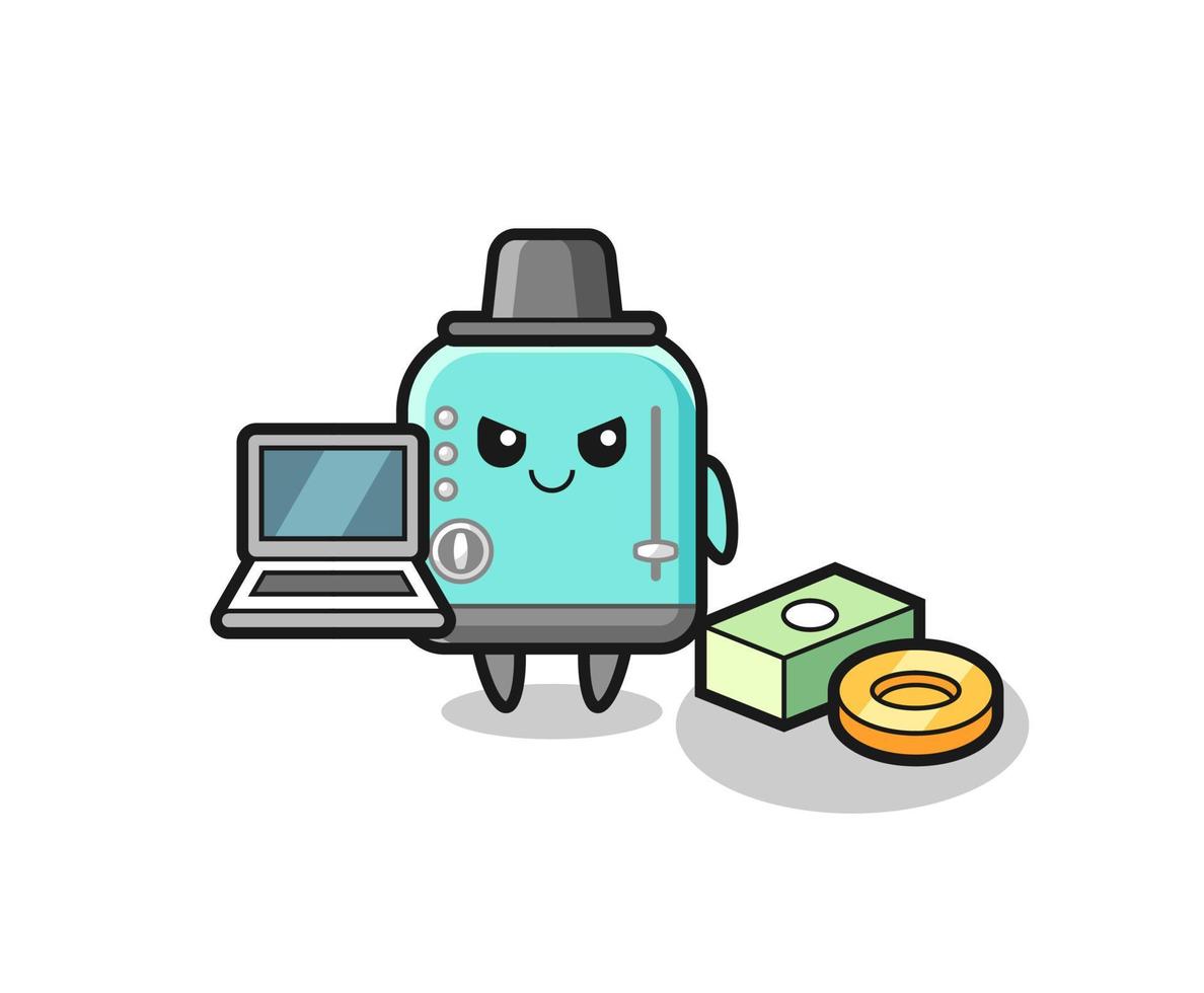 maskottchenillustration des toasters als hacker vektor