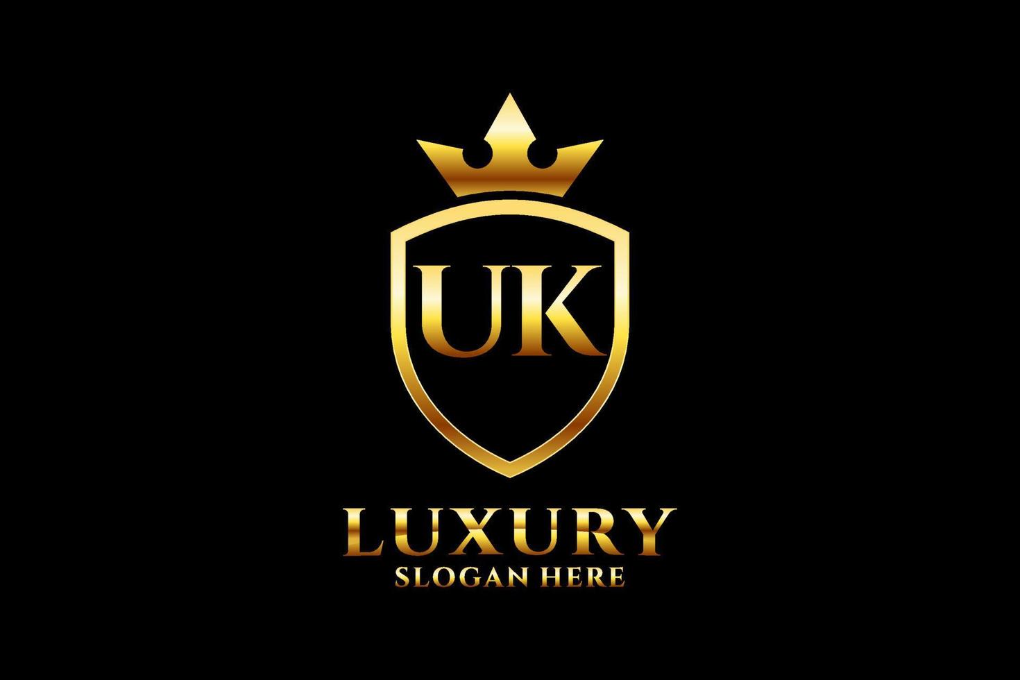 Initial UK elegantes Luxus-Monogramm-Logo oder Abzeichen-Vorlage mit Schriftrollen und Königskrone – perfekt für luxuriöse Branding-Projekte vektor