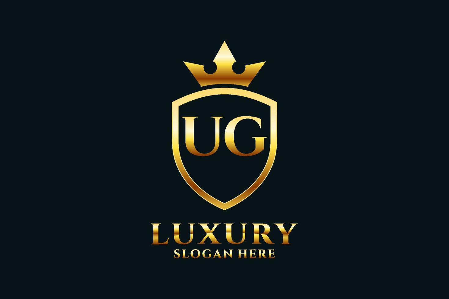 Initial ug elegantes Luxus-Monogramm-Logo oder Abzeichen-Vorlage mit Schriftrollen und Königskrone – perfekt für luxuriöse Branding-Projekte vektor