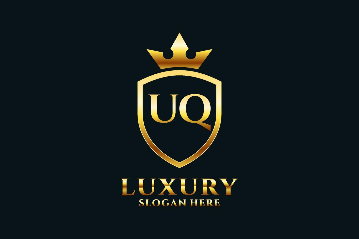 Initial uq Elegantes Luxus-Monogramm-Logo oder Abzeichen-Vorlage mit Schriftrollen und Königskrone - perfekt für luxuriöse Branding-Projekte vektor