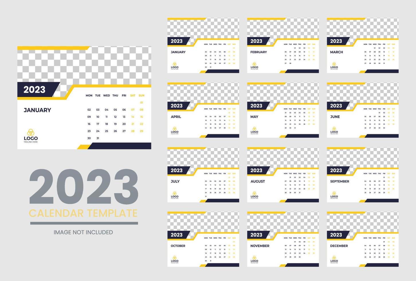 2023 Kalenderjahr-Vektorillustration. die Woche beginnt am Sonntag. Jahreskalender 2023 Vorlage. Kalenderdesign vektor