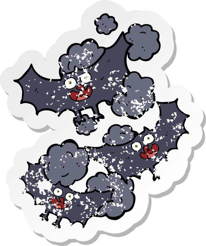 retro bedrövad klistermärke av en tecknad serie fladdermöss vektor