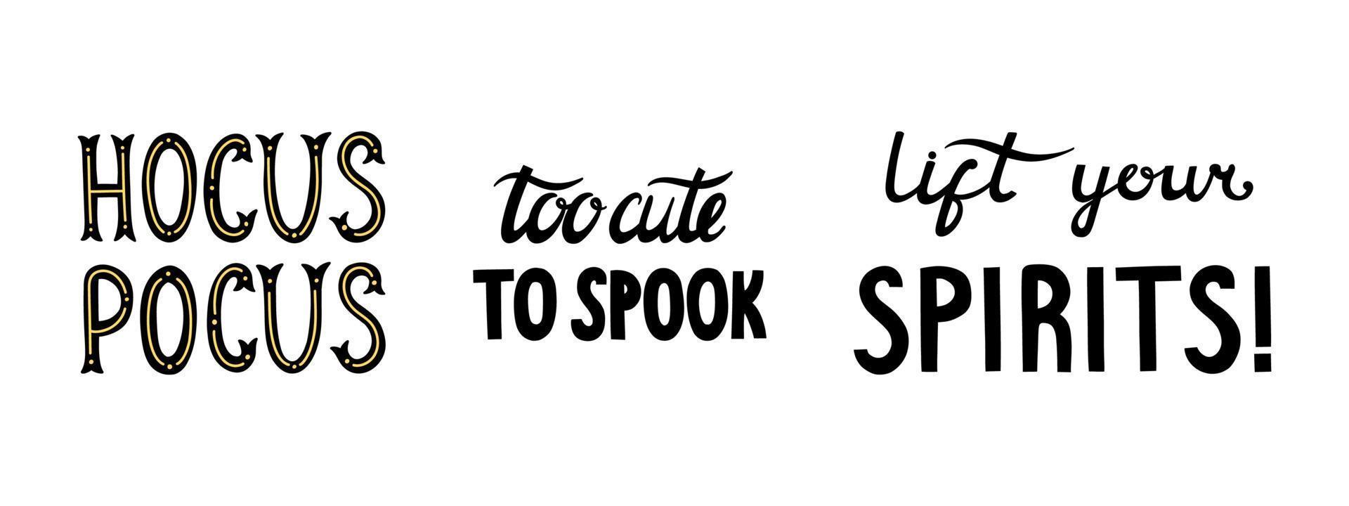 text av halloween fraser hocus pokus, för söt till spöke, hiss din sprit vektor klämma konst