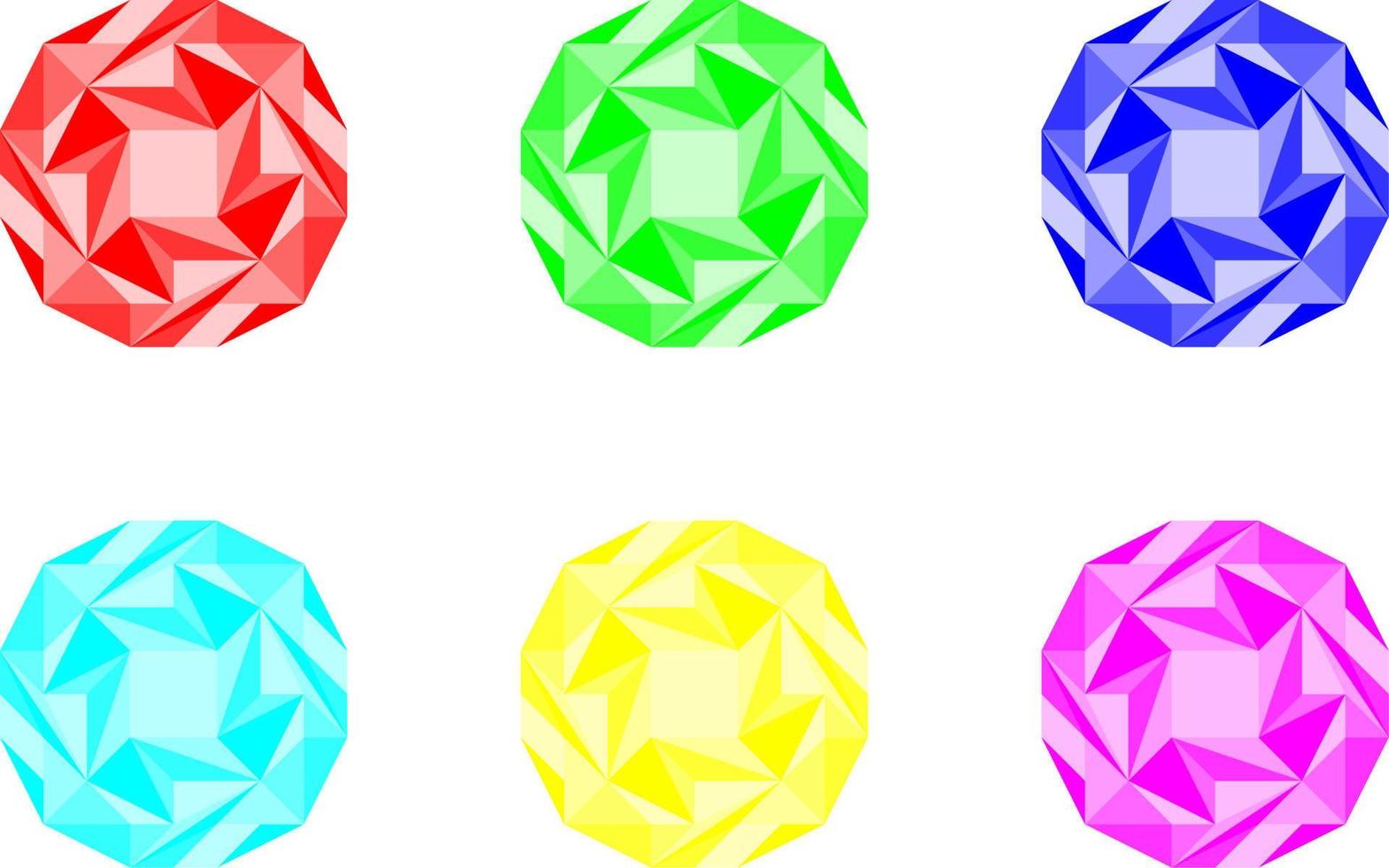 satz von kreiskristalledelsteinen für zeichen-, symbol-, logo-, symbol- oder artikelspiele vektor