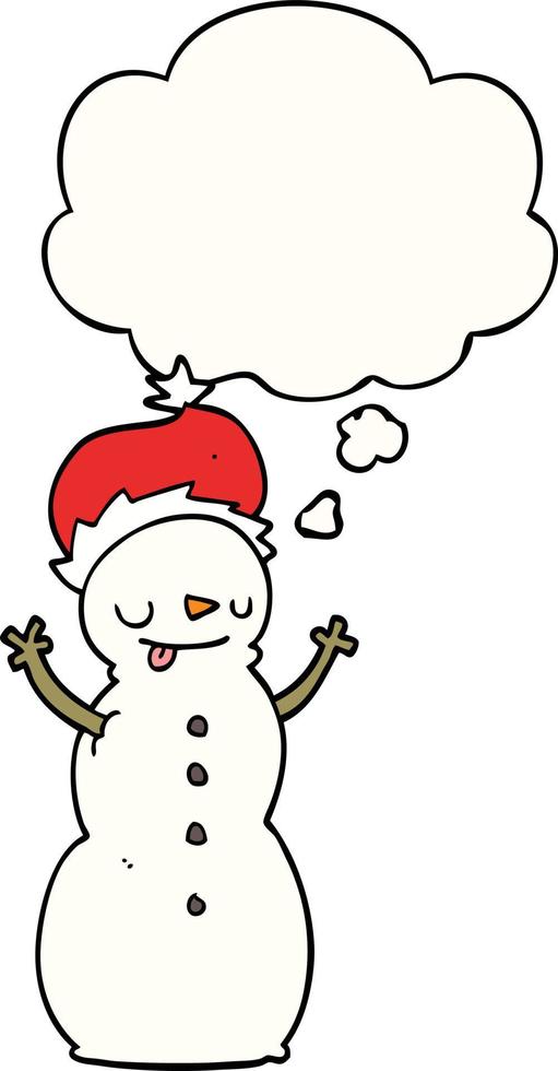 tecknad jul snögubbe och tankebubbla vektor