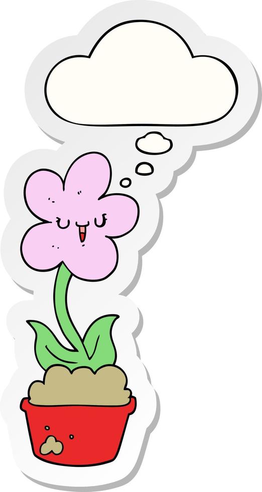 niedliche Cartoon-Blume und Gedankenblase als bedruckter Sticker vektor