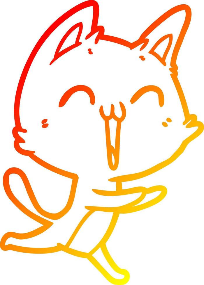 Warme Gradientenlinie, die glückliche Cartoon-Katze miaut vektor